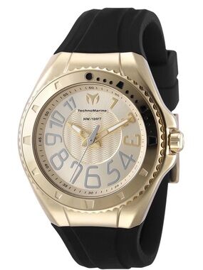 Technomarine Gold-Tone Case Champagne Dial Black Silicone Strap Watch